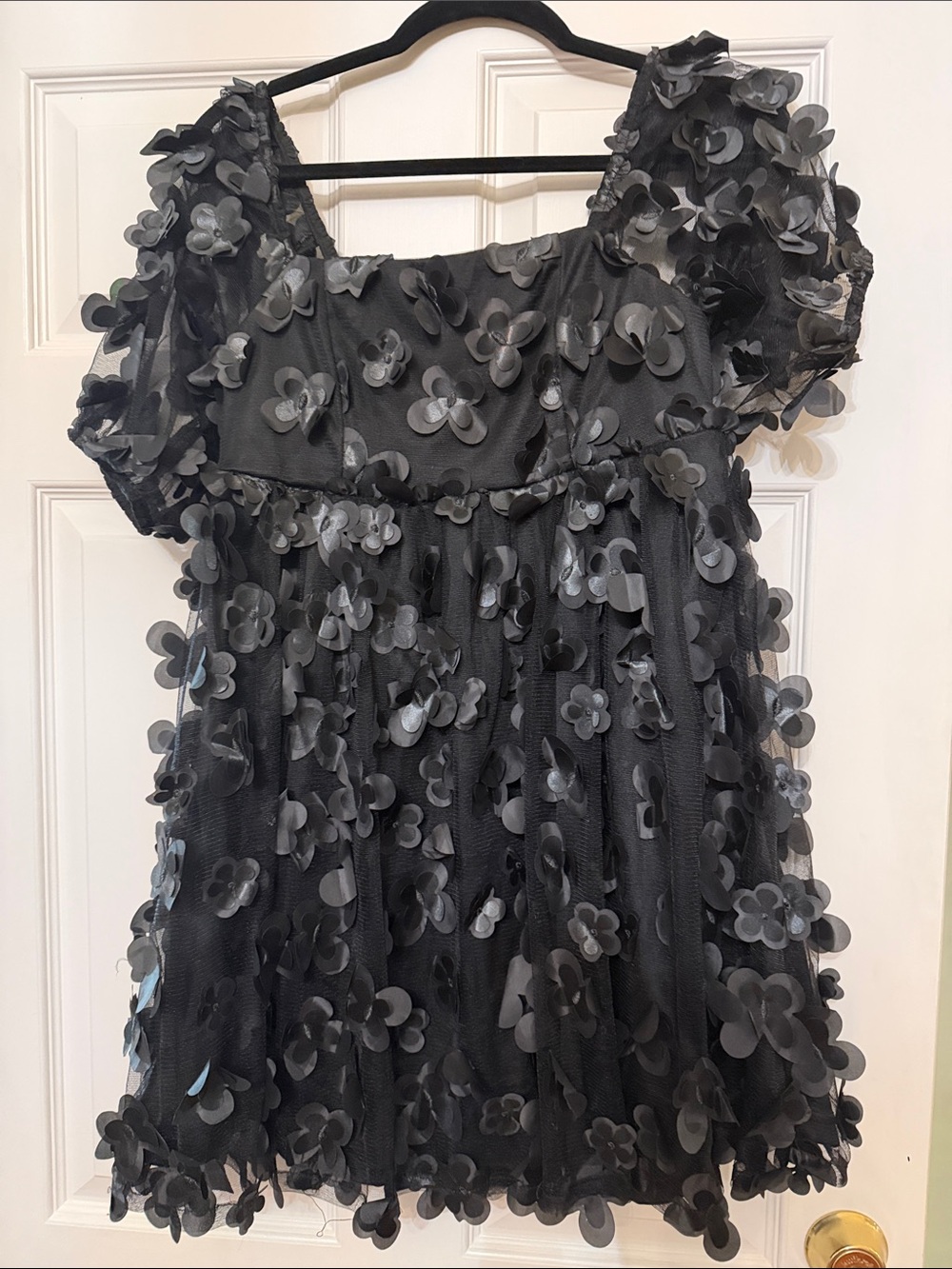 TCEC Black Floral Appliqué Tulle Party Dress